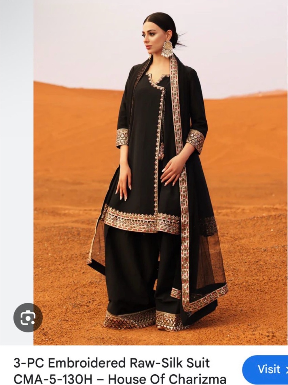 Black Embroidered Wide-Leg Pantsuit